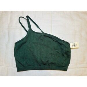 Aerie Seamless Ribbed One Shoulder Shelf Bra Bralette Green Crop Top X-SMALL NWT
